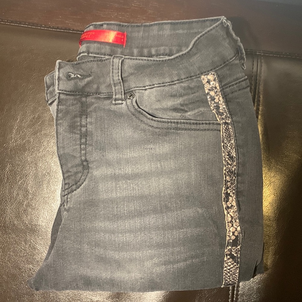 black jeans with snake skin print on side